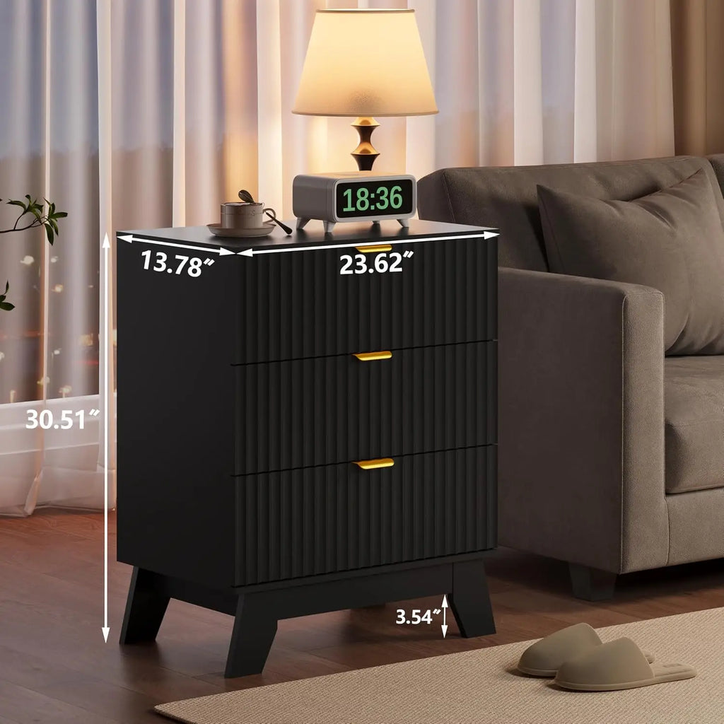 Fluted Three-Drawer Nightstand Set