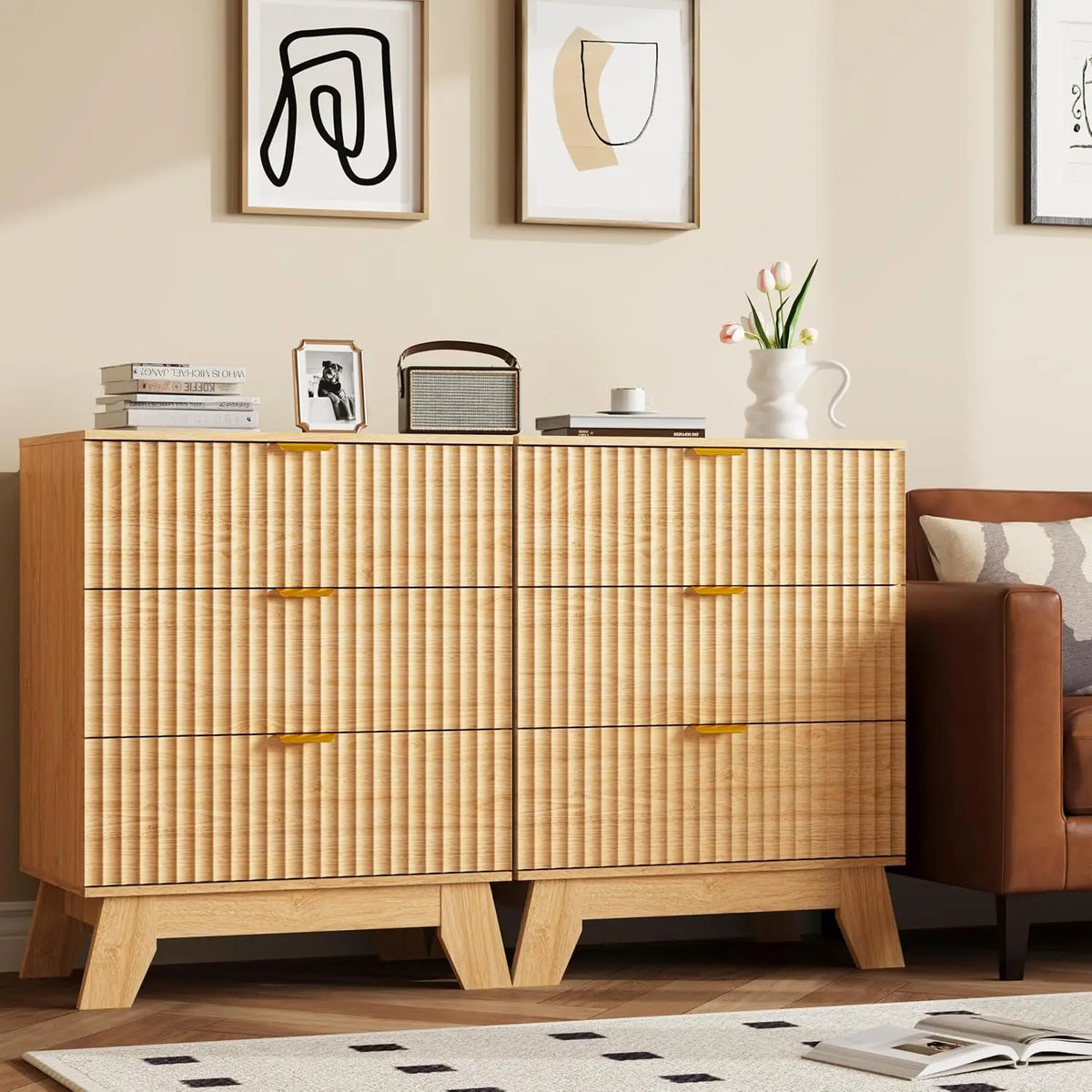 Fluted Three-Drawer Nightstand Set