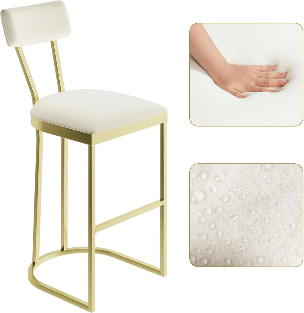 2Pcs Counter Height Bar Stools Set with Back Metal Frame & Upholstered Seat Tall