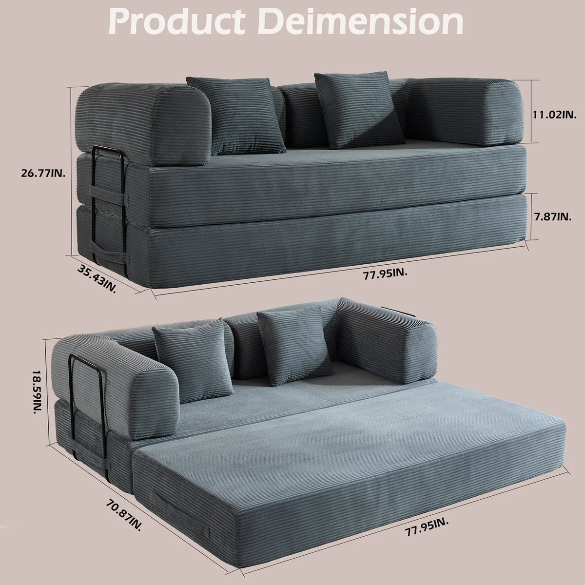 79" Folding Convertible Sofa Bed