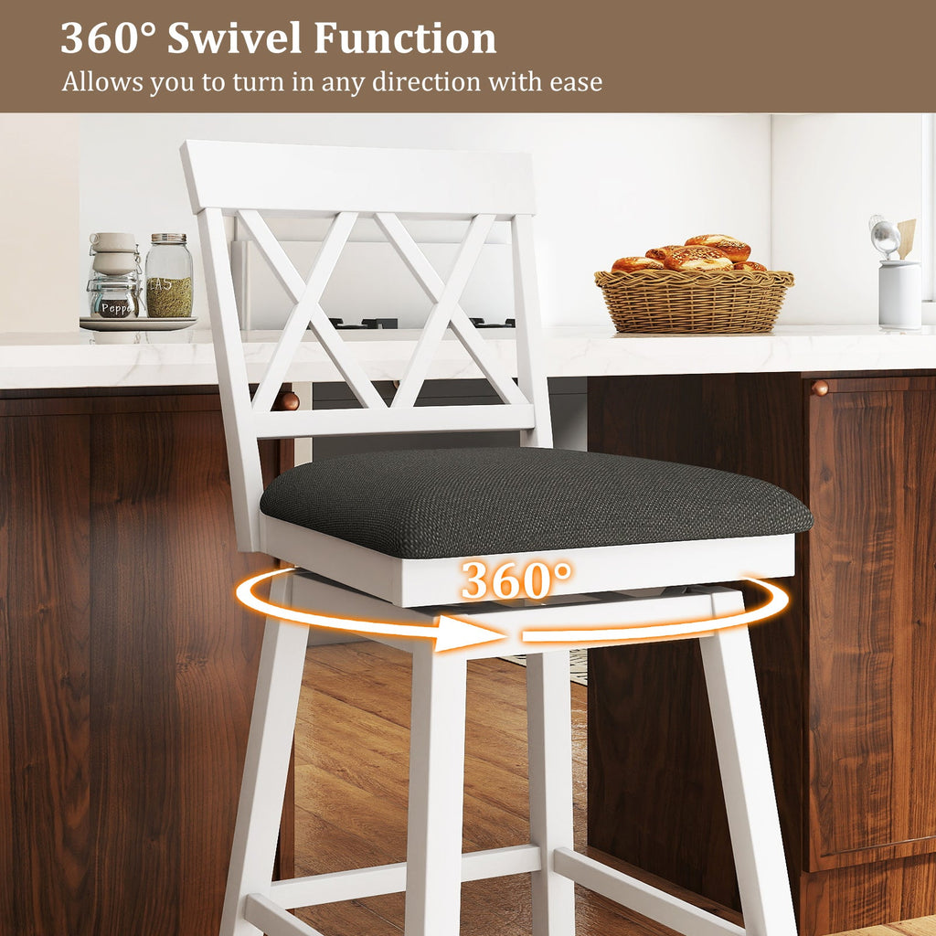 Set of 2 Swivel Bar Stools Counter Height Barstools with Backrest Upholstered Seat