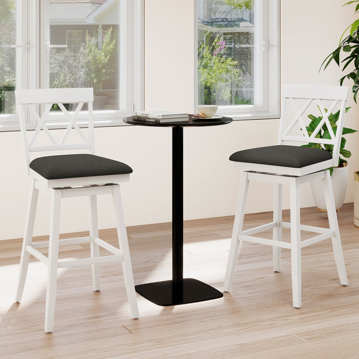 Set of 2 Swivel Bar Stools Counter Height Barstools with Backrest Upholstered Seat