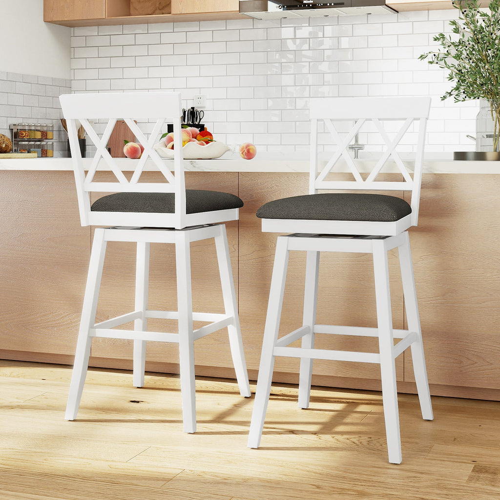 Set of 2 Swivel Bar Stools Counter Height Barstools with Backrest Upholstered Seat