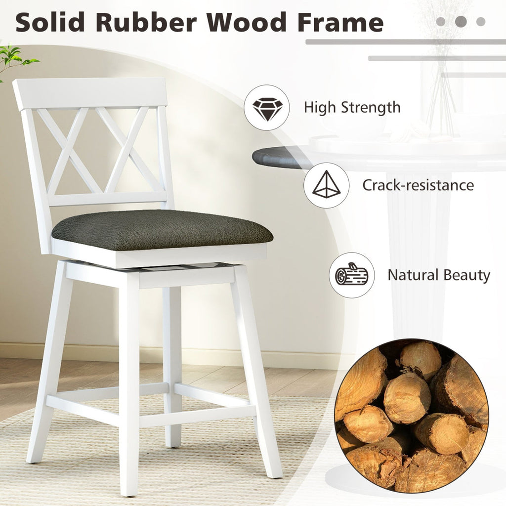 Set of 2 Swivel Bar Stools Counter Height Barstools with Backrest Upholstered Seat