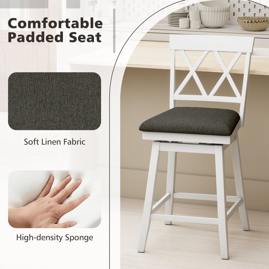 Set of 2 Swivel Bar Stools Counter Height Barstools with Backrest Upholstered Seat