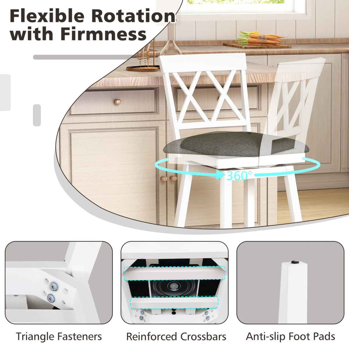 Set of 2 Swivel Bar Stools Counter Height Barstools with Backrest Upholstered Seat