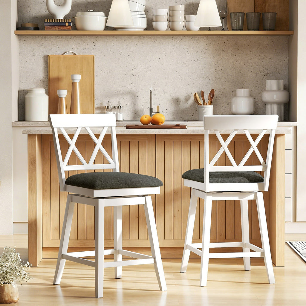 Set of 2 Swivel Bar Stools Counter Height Barstools with Backrest Upholstered Seat