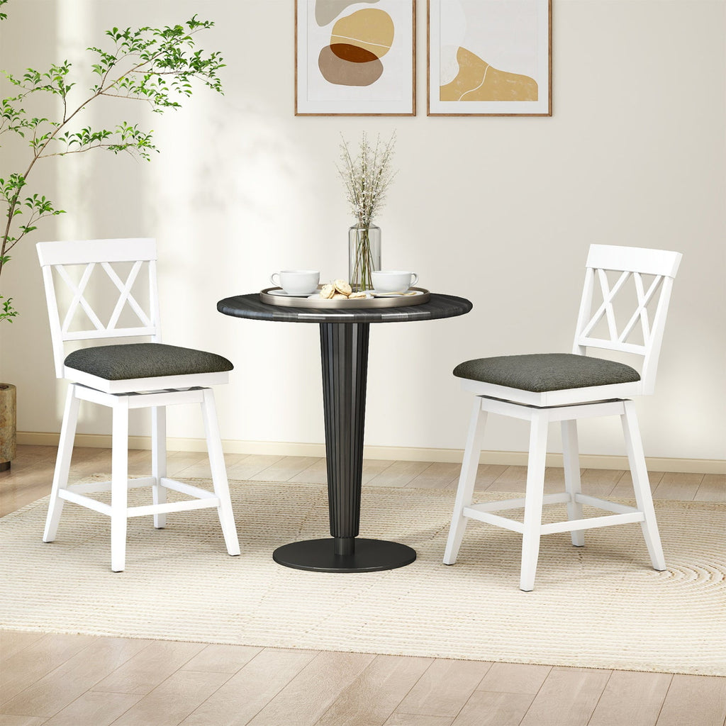 Set of 2 Swivel Bar Stools Counter Height Barstools with Backrest Upholstered Seat