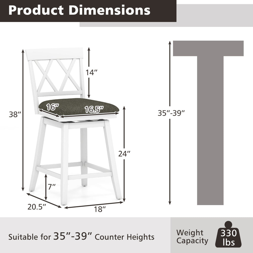 Set of 2 Swivel Bar Stools Counter Height Barstools with Backrest Upholstered Seat