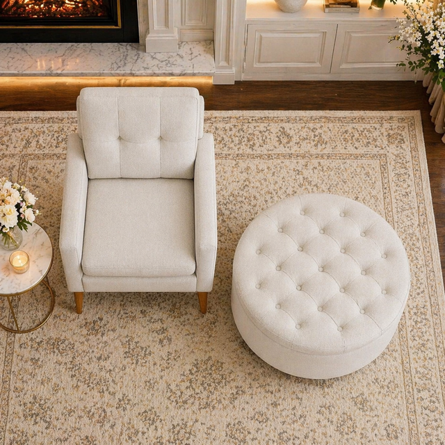 White Accent Chair & Storage Ottoman Set