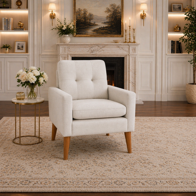White Accent Chair & Storage Ottoman Set