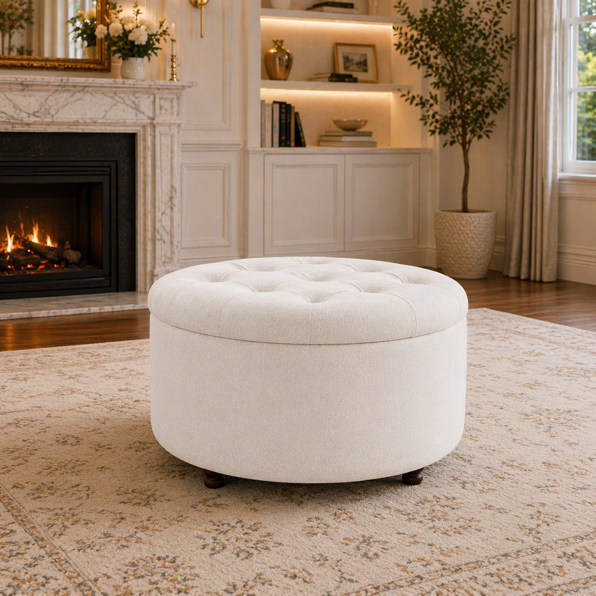 White Accent Chair & Storage Ottoman Set