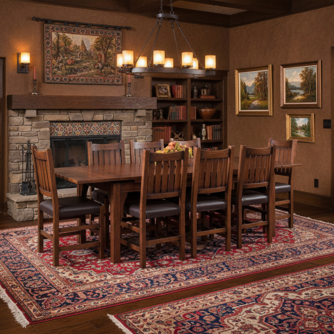 Dark Oak Mission Dining Set with Stow-Leaf Table