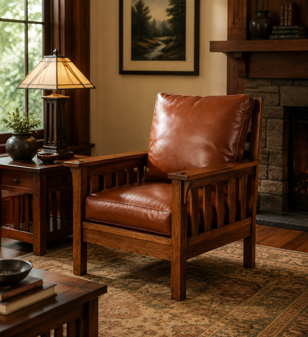 Russet Brown Craftsman Leather & Oak Armchair