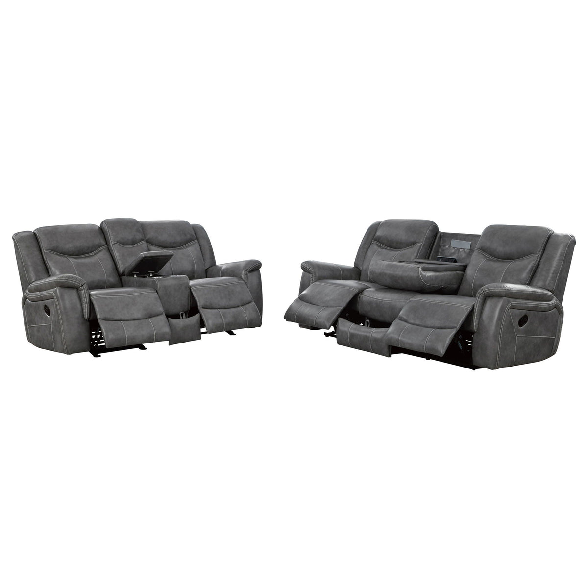 Conrad 2-piece Upholstered Padded Arm Motion Sofa Set Grey