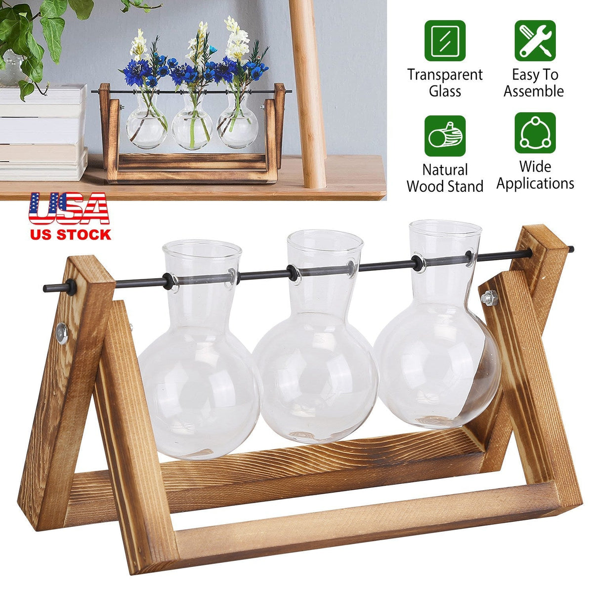 Desktop Glass Propagation Planter with Wooden Stand