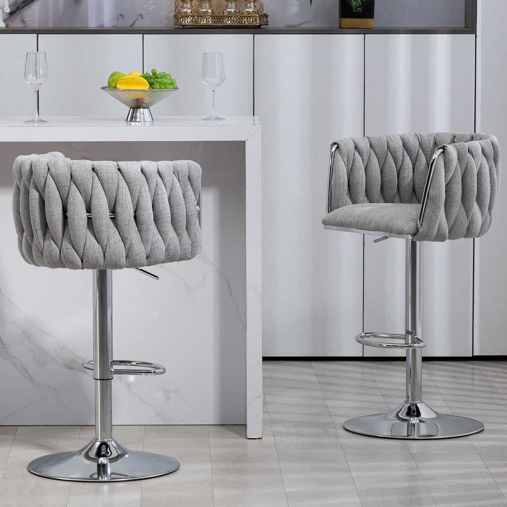 360 Degree Swivel Bar Stools Adjustable Counter Height Bar Chairs With Woven Back &
