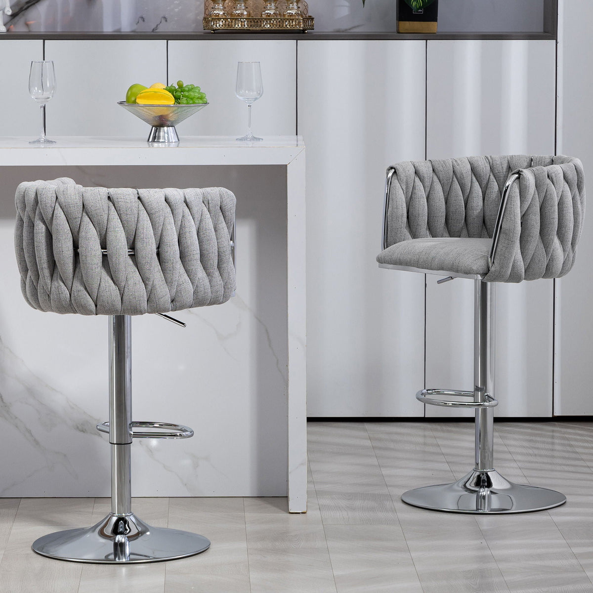 360 Degree Swivel Bar Stools Adjustable Counter Height Bar Chairs With Woven Back &