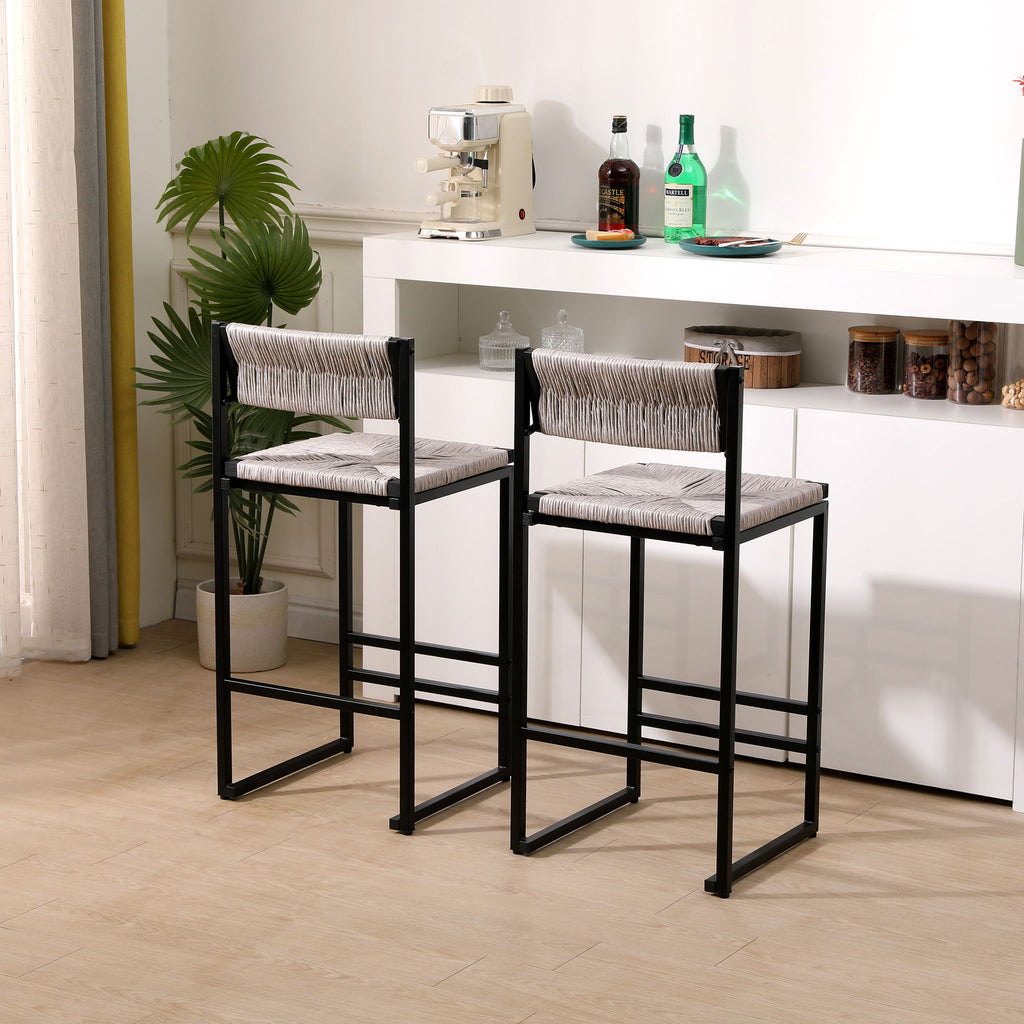 Bar Stools Paper Rope Weave Dining Chairs With Back Hand Weave Stools For Kichen