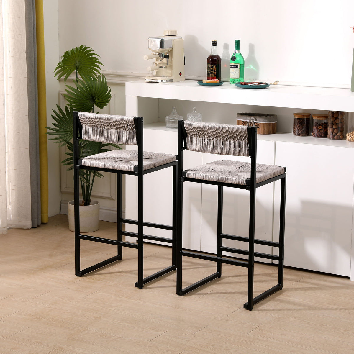 Bar Stools Paper Rope Weave Dining Chairs With Back Hand Weave Stools For Kichen