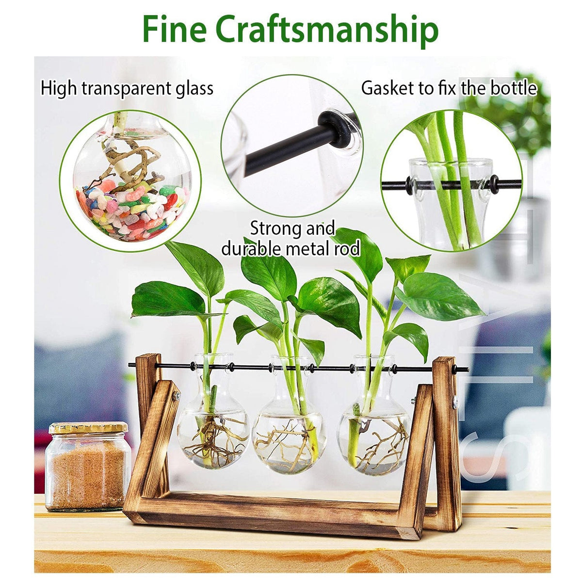 Desktop Glass Propagation Planter with Wooden Stand