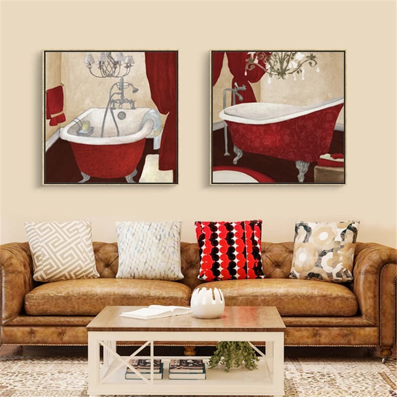 Retro Bathroom Canvas Wall Mural