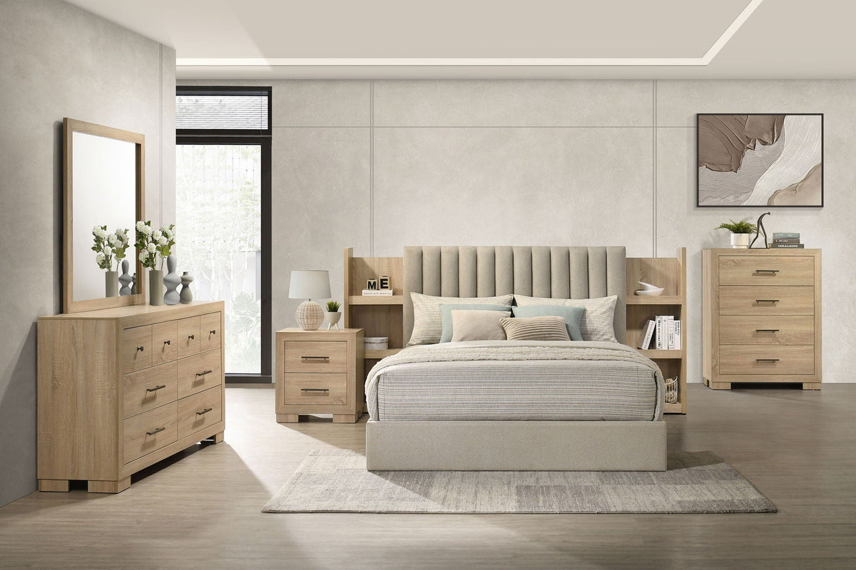 Arielle Light Oak Five-Piece Eastern King Bedroom Set