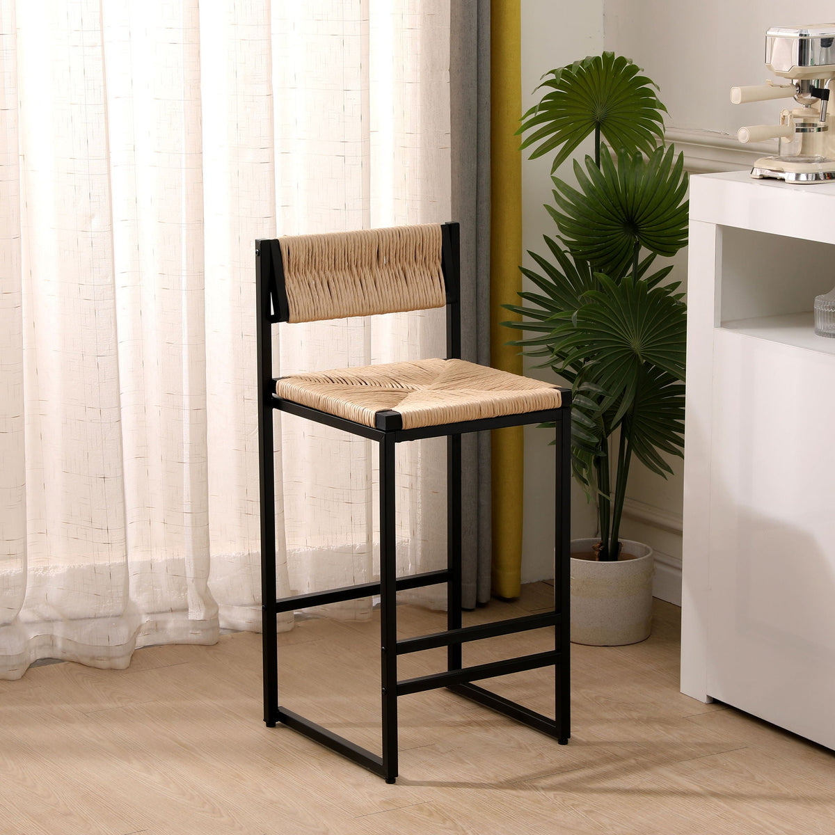 Bar Stools Paper Rope Weave Dining Chairs With Back Hand Weave Stools For Kichen