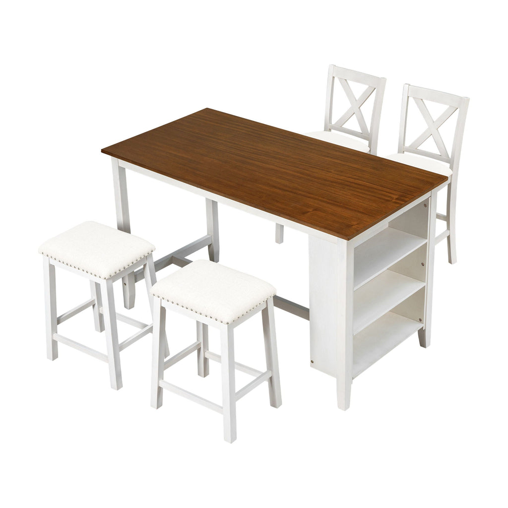 5 Pieces Counter Height Rustic Farmhouse Dining Room Wooden Bar Table Set With 2