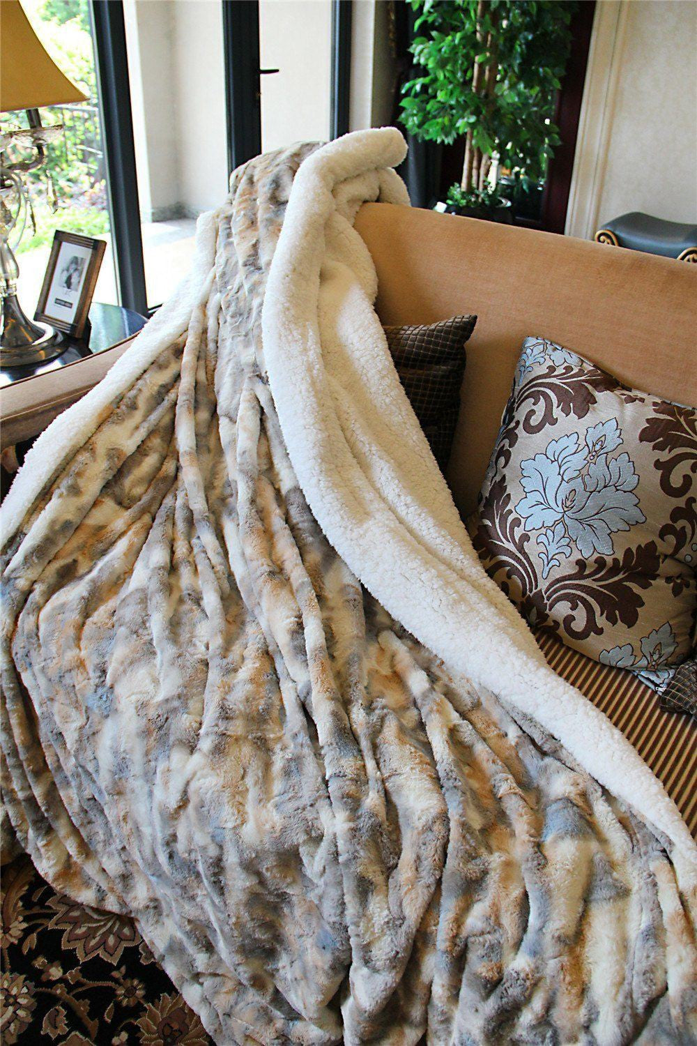 Russian Lynx Faux Fur Throw Blanket