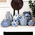 Blue Porcelain Plant Vases Set, Modern Indoor Decorative Planters For Home