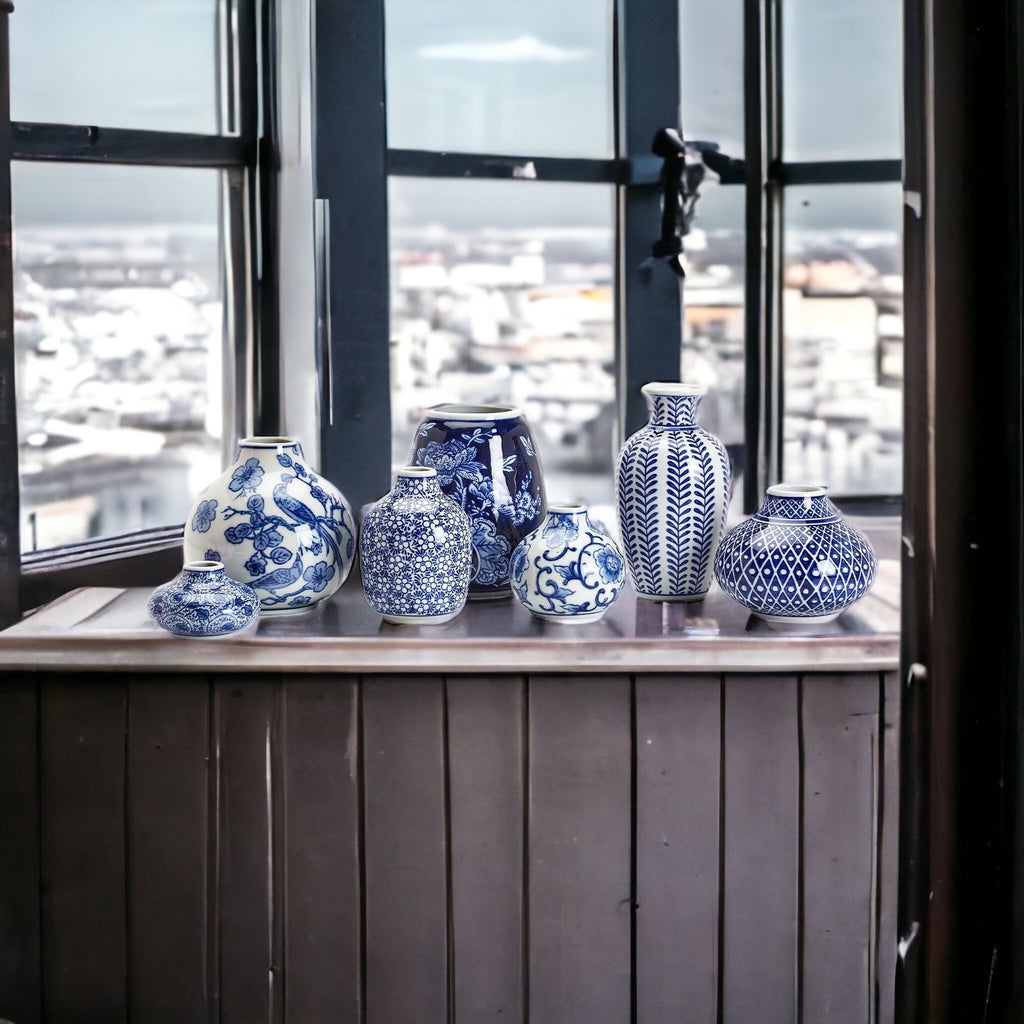 Blue Porcelain Plant Vases Set, Modern Indoor Decorative Planters For Home