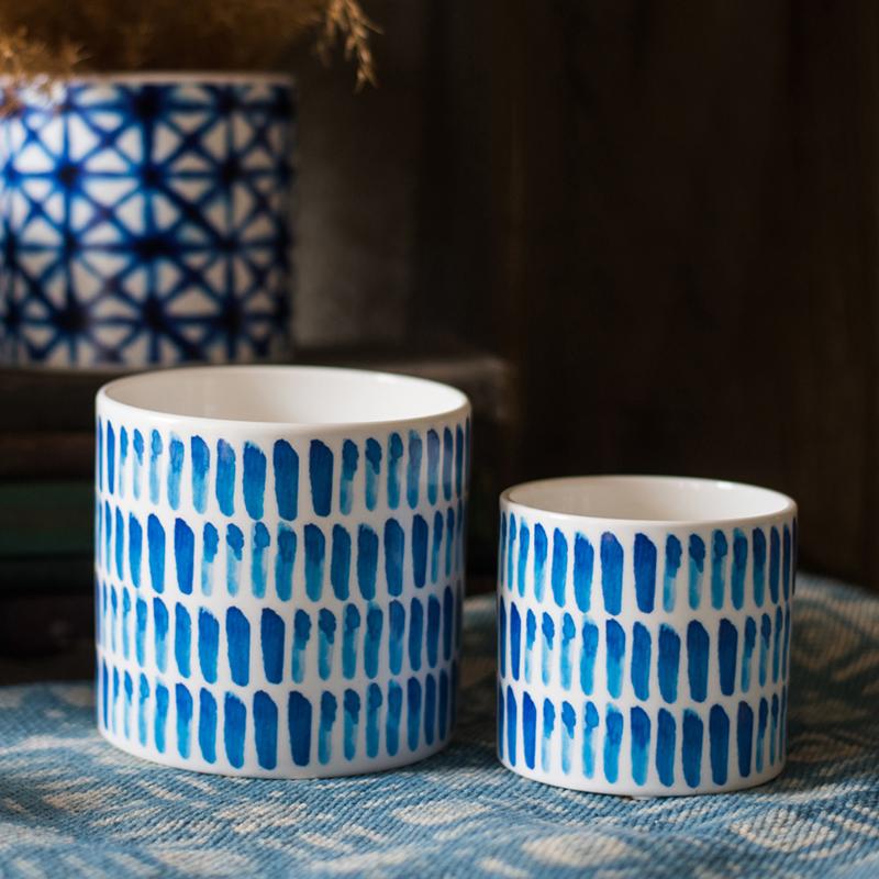 Blue Print Ceramic Planter Vase