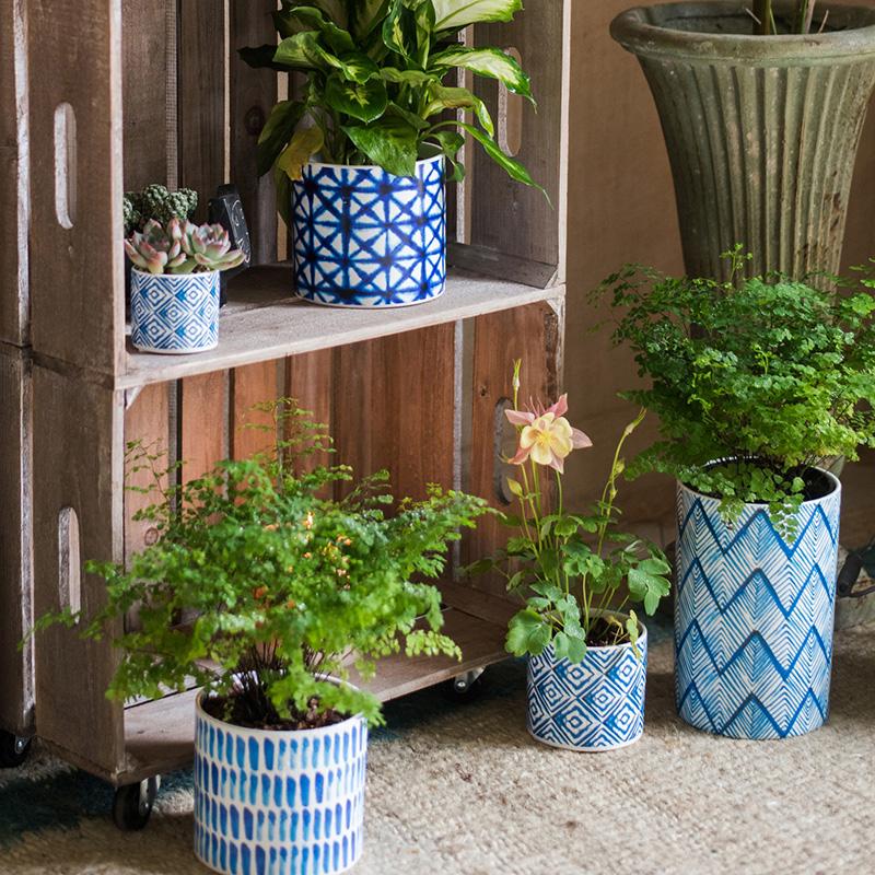 Blue Print Ceramic Planter Vase