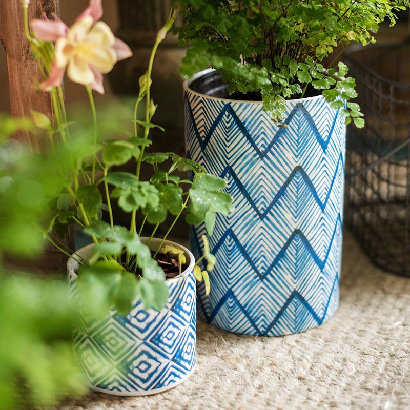 Blue Print Ceramic Planter Vase