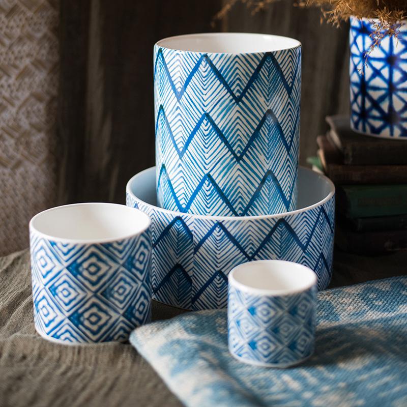 Blue Print Ceramic Planter Vase
