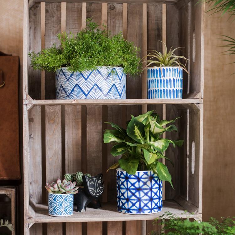 Blue Print Ceramic Planter Vase