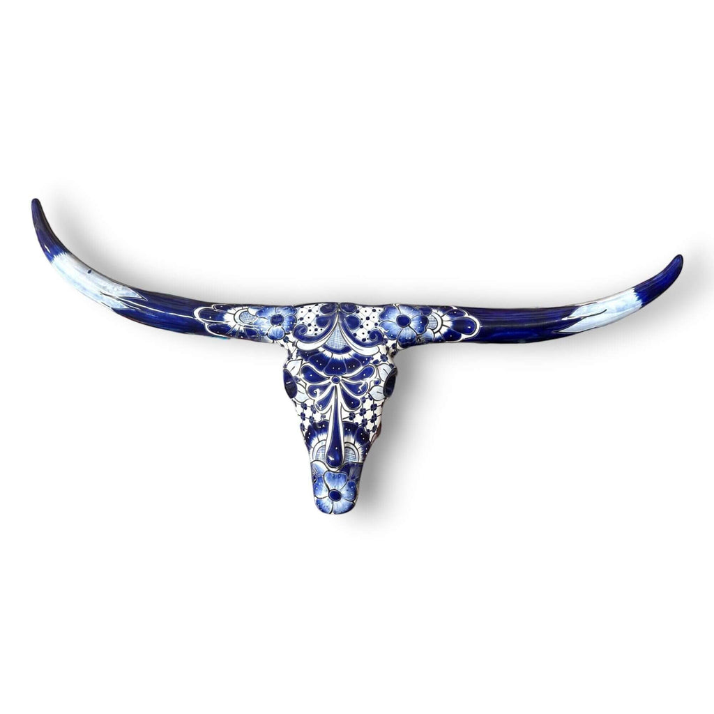 Blue & White Talavera Longhorn Skull Wall Art
