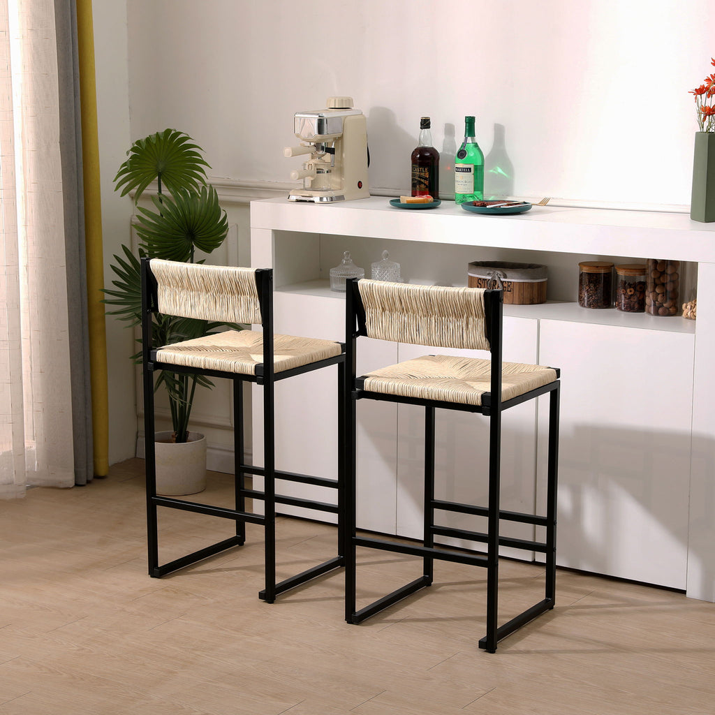 Bar Stools Paper Rope Weave Dining Chairs With Back Hand Weave Stools For Kichen