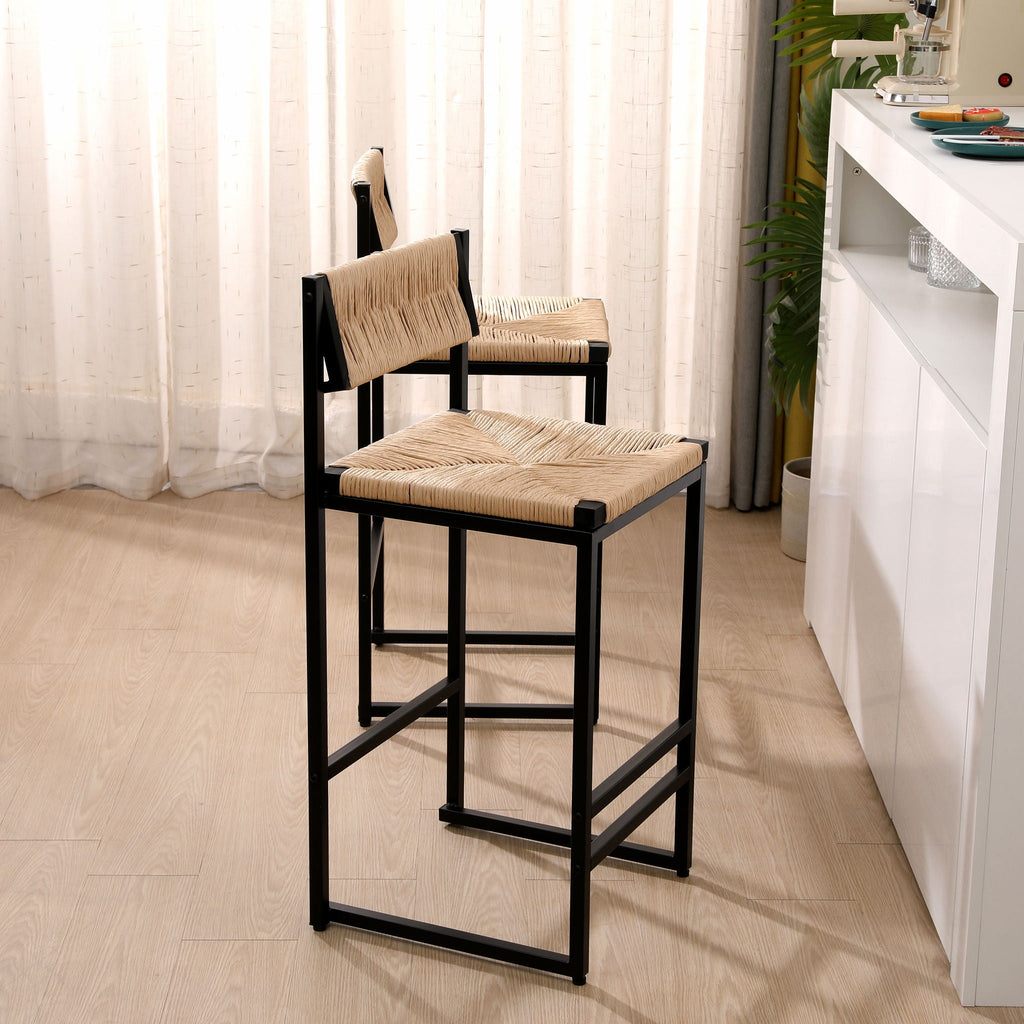 Bar Stools Paper Rope Weave Dining Chairs With Back Hand Weave Stools For Kichen