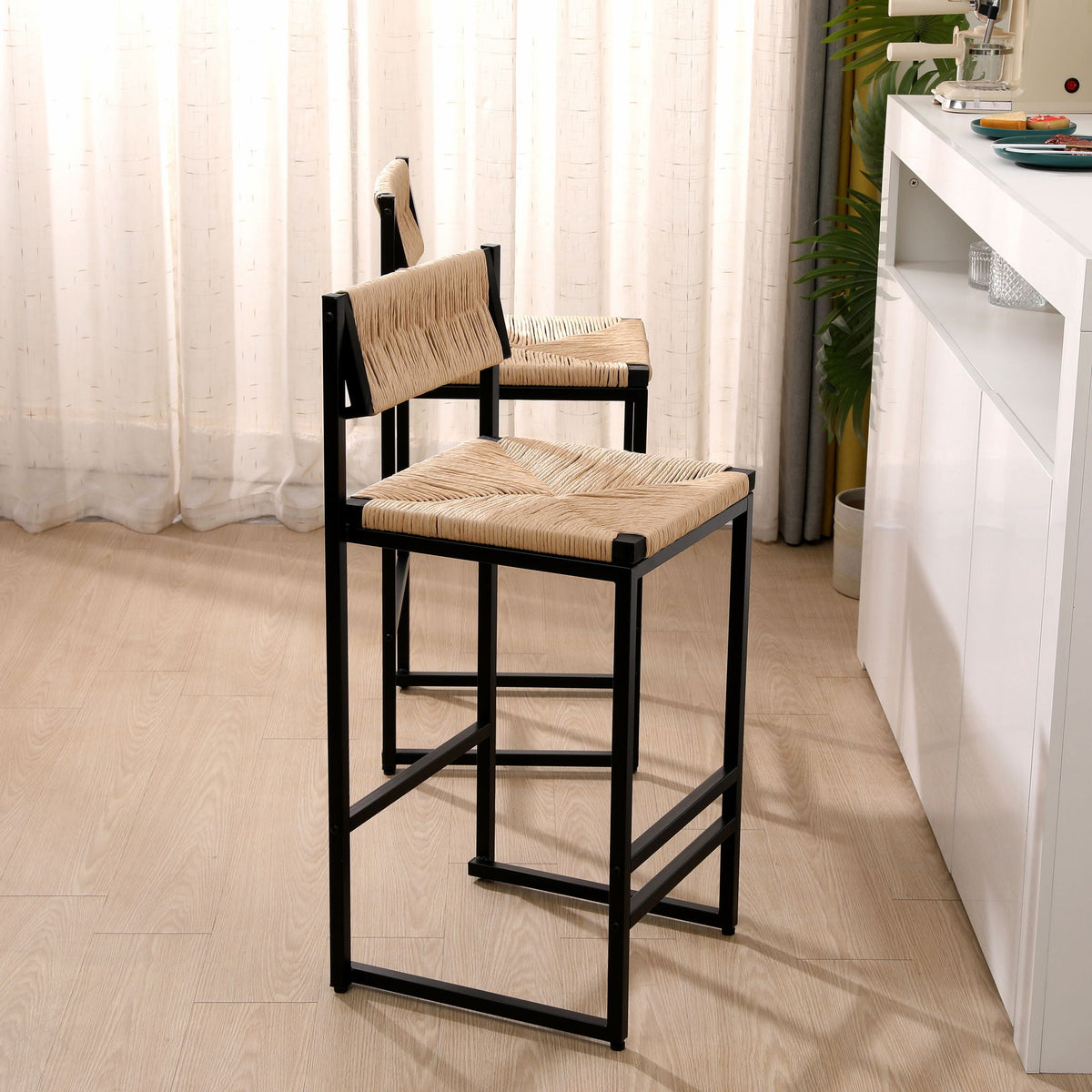 Bar Stools Paper Rope Weave Dining Chairs With Back Hand Weave Stools For Kichen