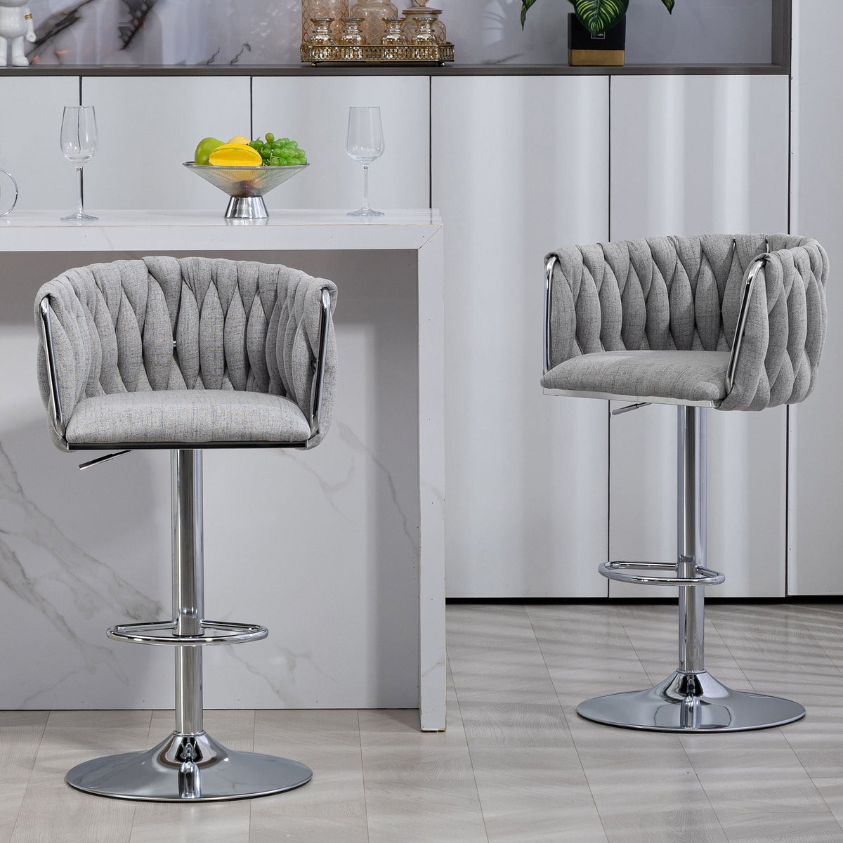 360 Degree Swivel Bar Stools Adjustable Counter Height Bar Chairs With Woven Back &