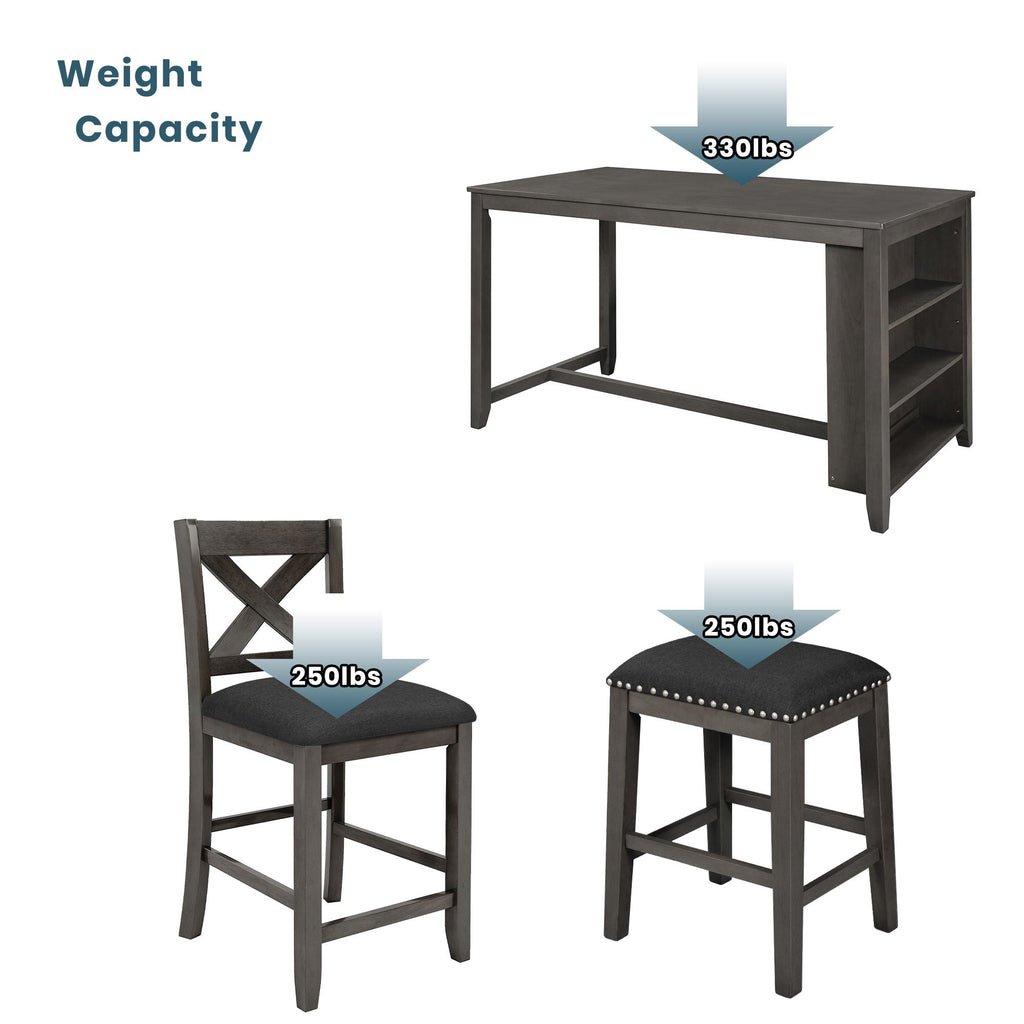 5 Pieces Counter Height Rustic Farmhouse Dining Room Wooden Bar Table Set With 2