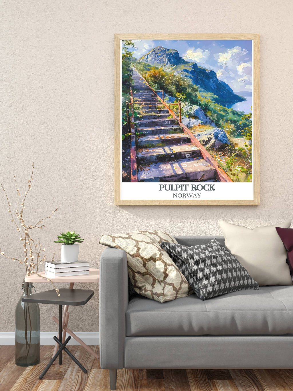 Pulpit Rock Posters - Flørlitrappene Vintage Framed Prints - Norway Living Room