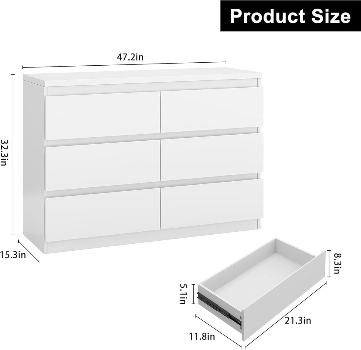 Modern White Six-Drawer Dresser