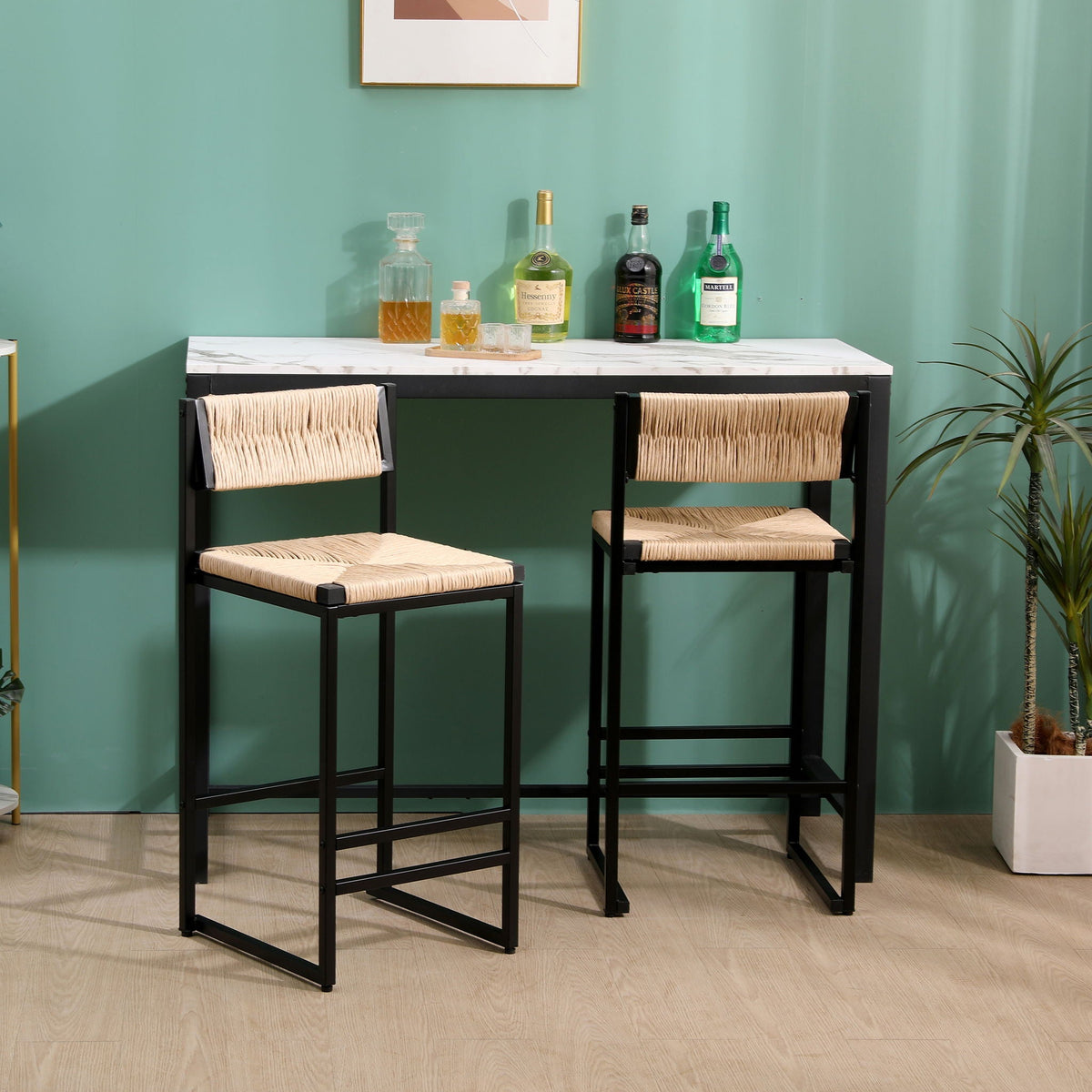 Bar Stools Paper Rope Weave Dining Chairs With Back Hand Weave Stools For Kichen