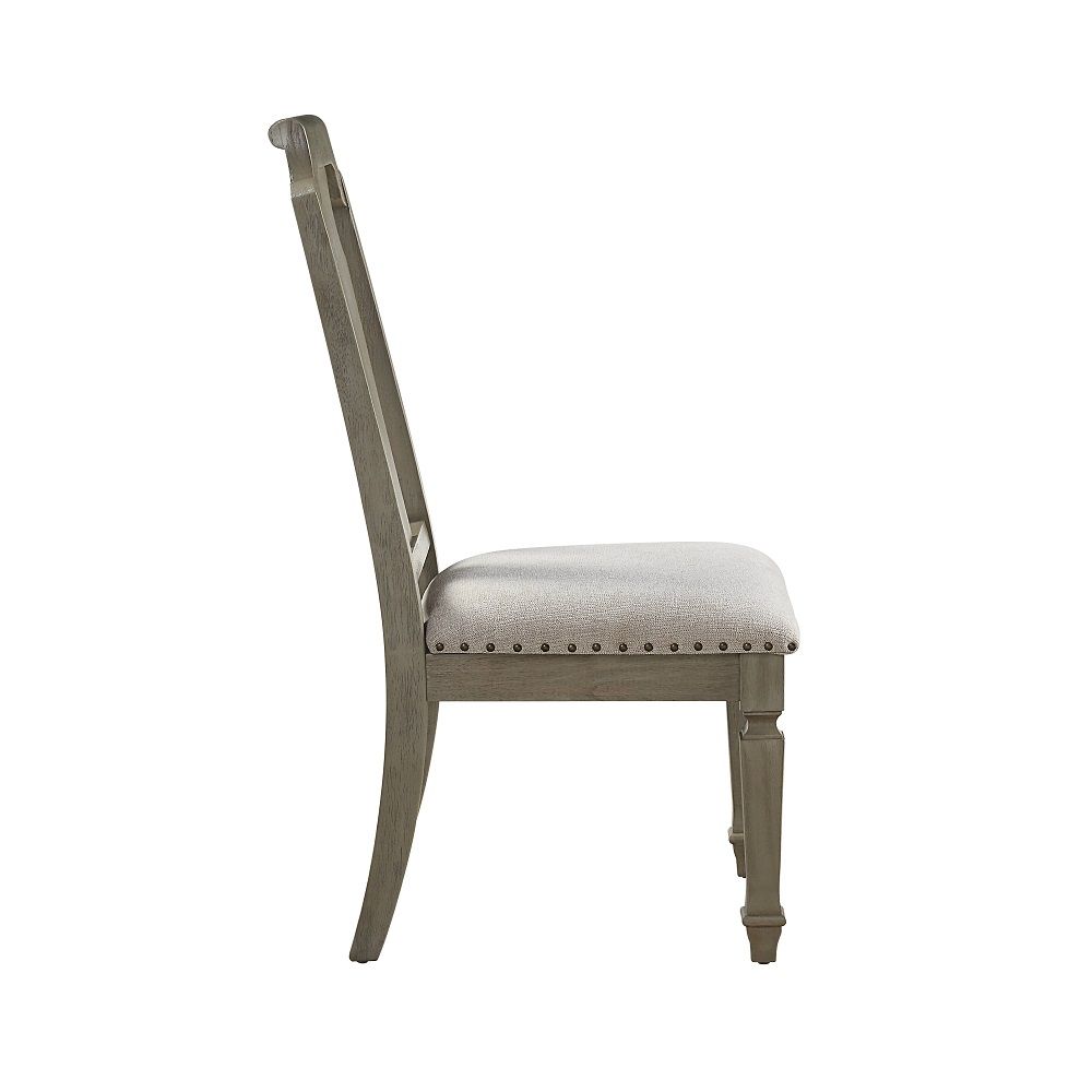 Zumala Beige Linen & Weathered Oak Side Chairs, Set of 2