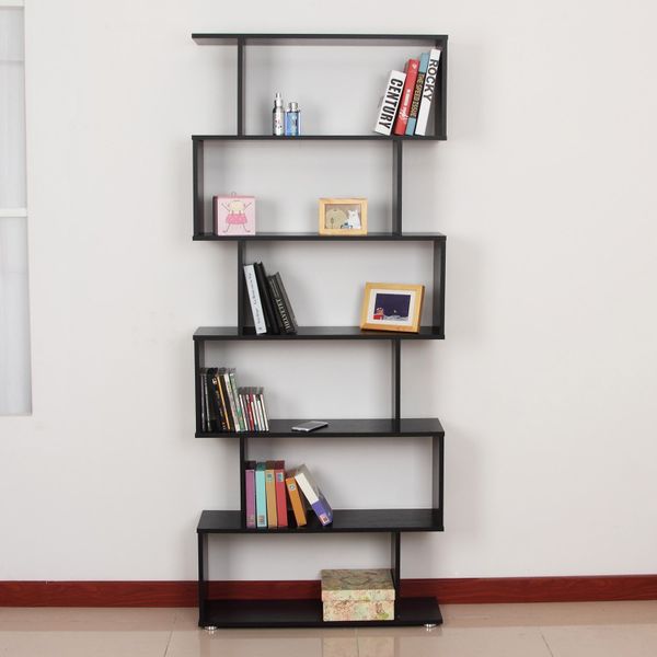 Six-Shelf S-Shaped Bookcase