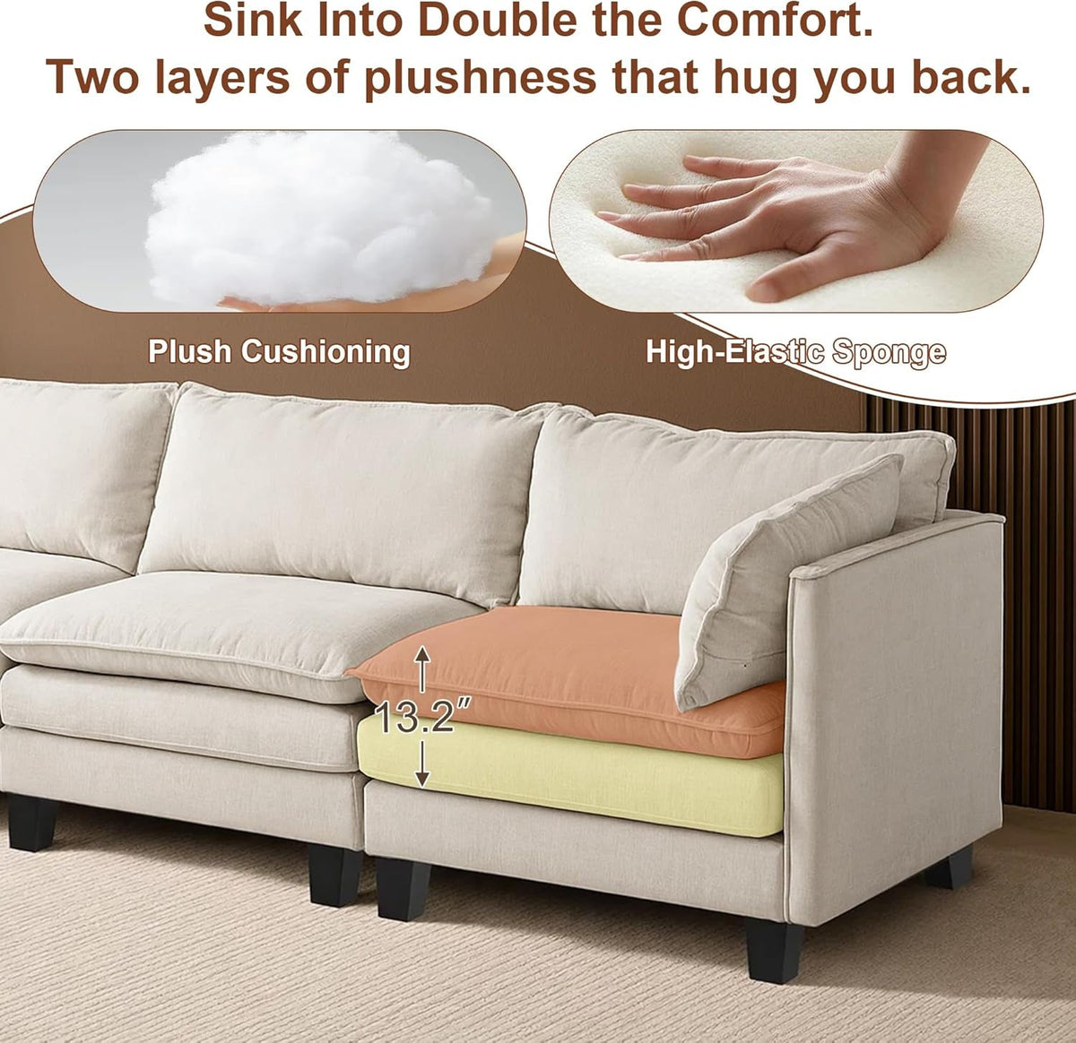111-Inch Beige Modular Sectional Sofa