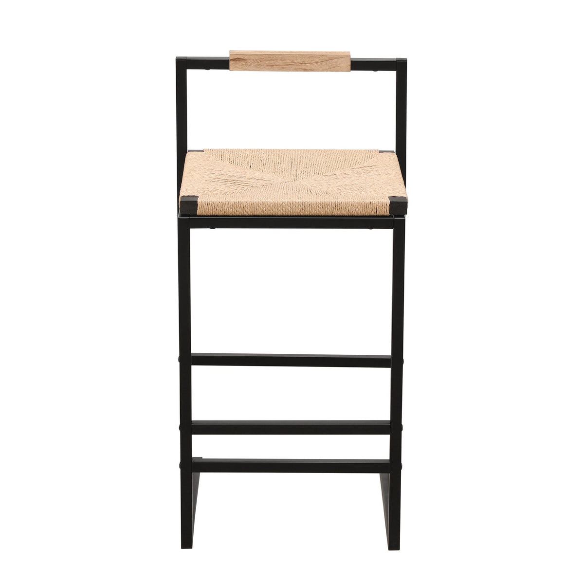 Stylish (Set of 2) Bar Stools With Backrest And Paper Rope Woven Seat